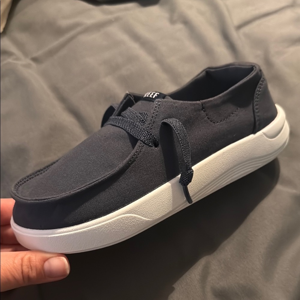 Reef Blue and White Loafers Slip-Ons with Moc-Toe Design